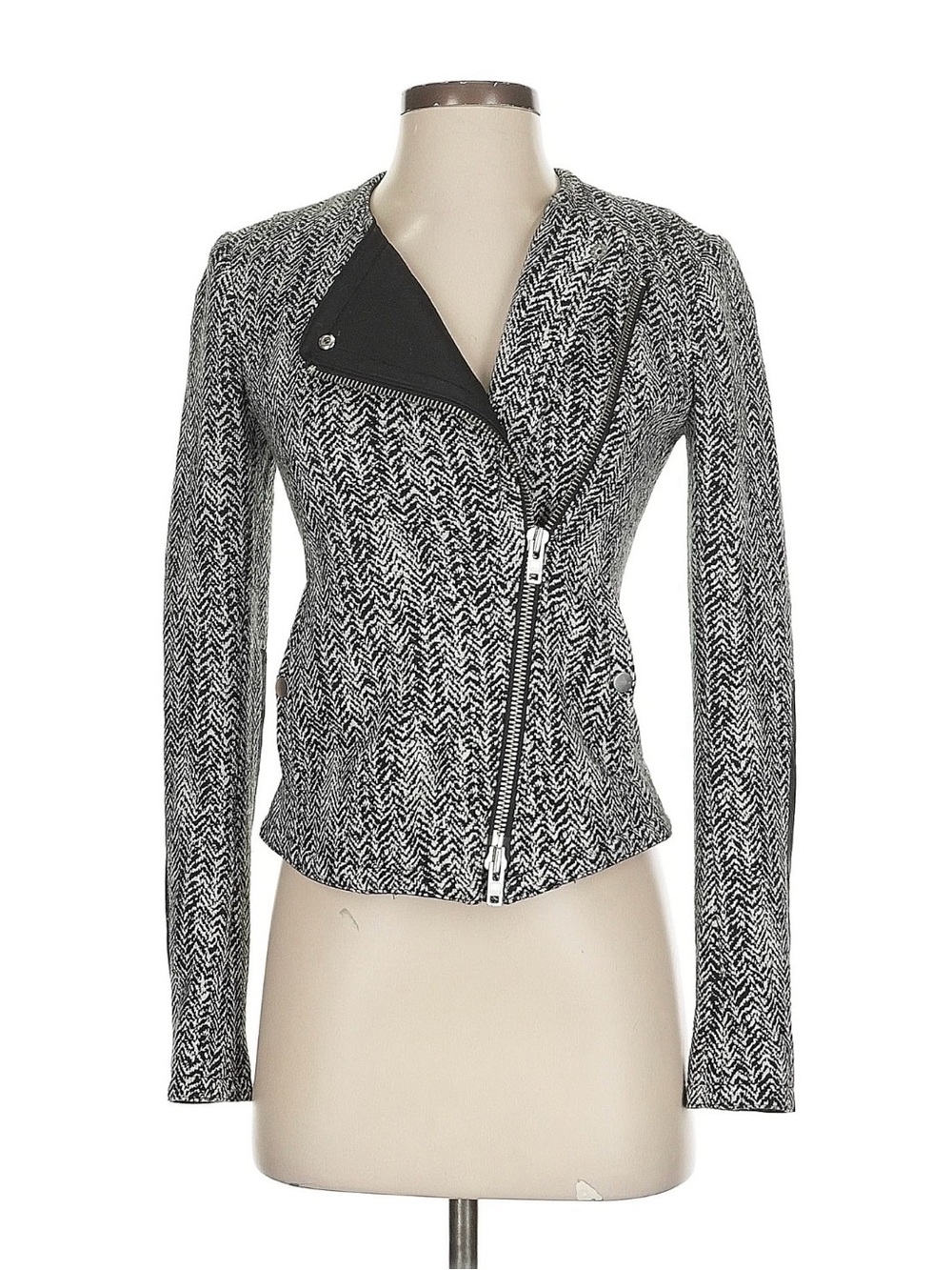 Theory Black & White Herringbone Zip Jacket